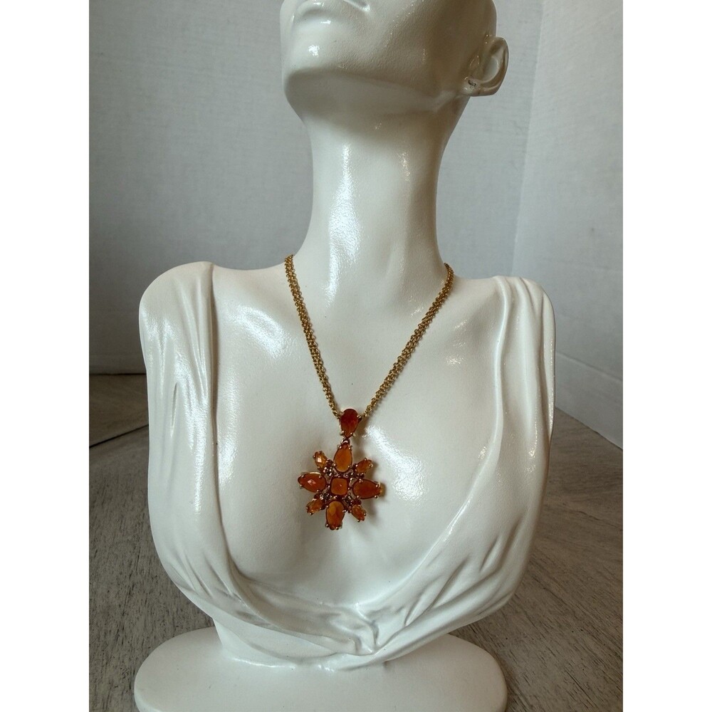 Joan Rivers Classics Collection Double Gold Tone Chain Tangerine Orange Flower - Picture 6 of 13